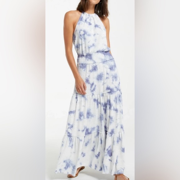 Z Supply The Beverly Tie-Die Blue & White Maxi Dress Large - Picture 1 of 10
